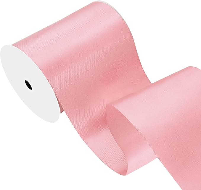 LEEQE Pink Satin Ribbon 4 inch X 15 Yards Polyester Ribbon for Gift Wrapping Very Suitable for Weddings Party Hair Bow Invitation Decorations and More
