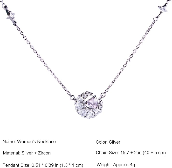 Women's Silver Necklace, 925 Sterling Silver Necklace - Exquisite Silver Jewelry for Women - Heart Pendant Silver Necklace - Birthday, Anniversary, Valentine's Day Gift for Women, Wife, Mom