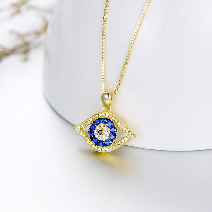 PEIMKO Evil Eye Pendant Necklace 925 Sterling Silver Greek Protection Jewelry for Women