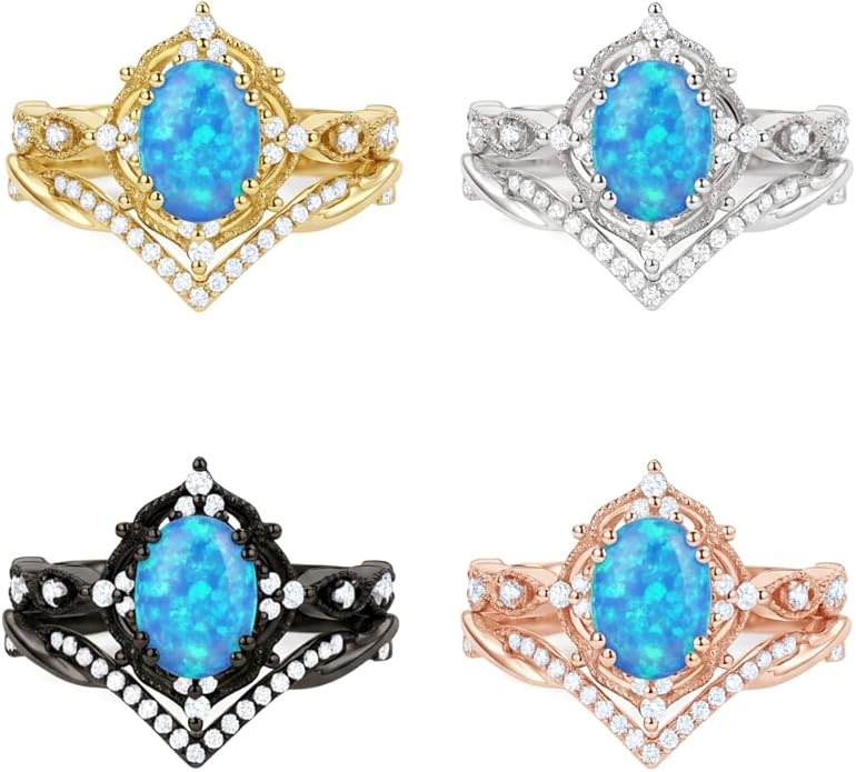 Oval Cut Vintage Gemstone Engagement Rings set for Women S925 Sterling Silver/10K/14K/18K Gold Birthstone Promise Anniversary Bridal Set Ring for her