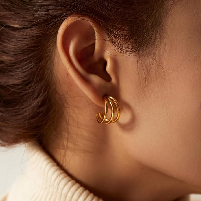 8YEARS Chunky Gold Hoop Earring for Women, 18K Gold Plated Lightweight Thick Hoops, Hypoallergenic Trendy Jewelry for Gift