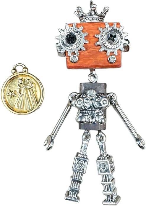 Steampunk Wooden Robot Pendant Necklace， Handmade Punk Style Pendant Zodiac Necklace for Men Women，Creative Birthday Gift