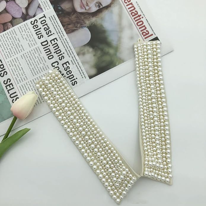 Statement Necklace for Women Girls Simulated Pearl Beaded Bib Detachable False Collar Choker Necklaces Clothing Accessory