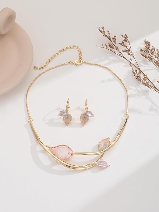 Chunky Statement Jewelry Set Vintage Retro Leaf Flower Floral Geometric Bohemian Boho Bib Necklace Earring Set Fashion Costume Jewelry for Women Girls Wedding Party Prom Unique Gift