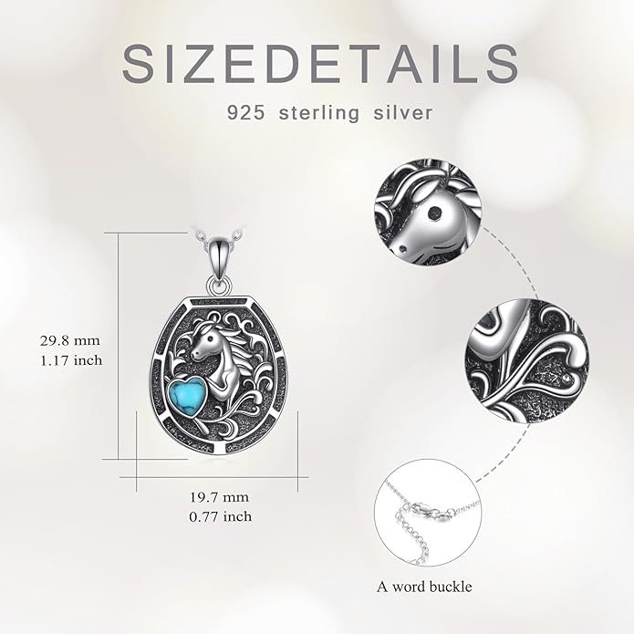 Vintage Horse Necklace 925 Sterling Silver Genuine Turquoise Horse Pentant Necklace Jewelry Gift For Women