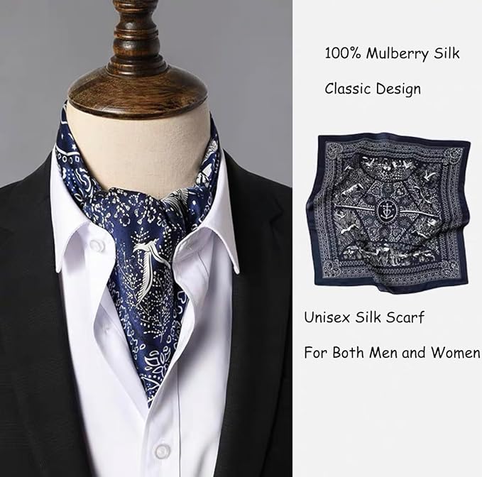 ANDANTINO 100% Pure Mulberry Silk Small Square Scarves -21'' x 21''- Digital Printed Neckerchief –Women Men Lightweight Scarf