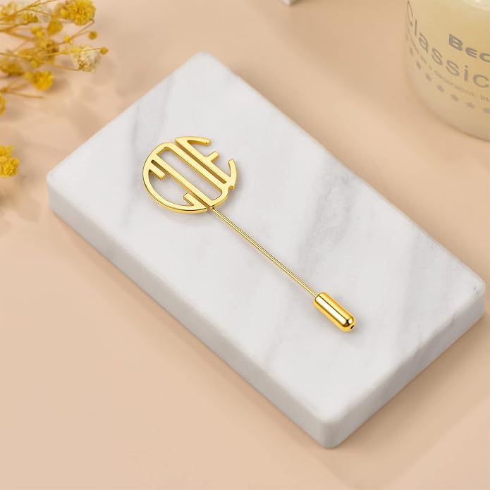 Custom4U Custom Name Pin Personalized Brooch Pins for Women Men Stainless Steel Name Tag with Letters/Initials - Silver/Gold/RoseGold/Black Customized Jewelry Gifts for Birthday Wedding Business Party