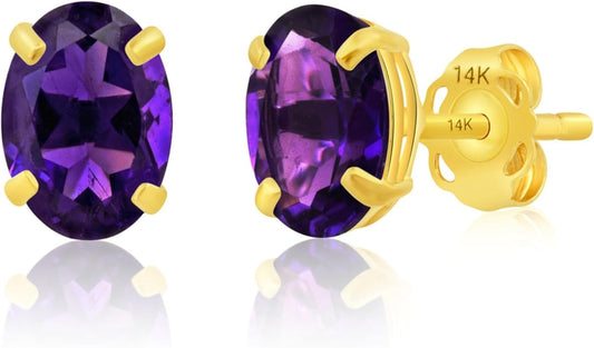 14k Gold Oval Stud Earrings for Women with Push Backs | 7x5mm Gemstone Birthstone Earrings | Real 14 Karat Gold Earrings Studs | Hypoallergenic Gemstone Stud Earrings for Women by MAX + STONE