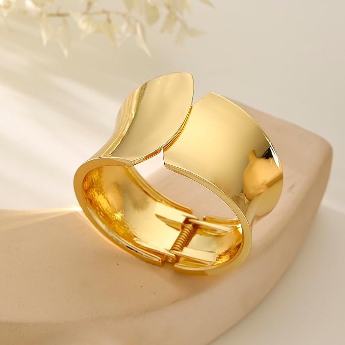 Bangle Bracelets for Women | 14K Gold Plated Trendy Wide Bracelets | Hinged Arm Cuff Bangles Chunky Bracelet for Women