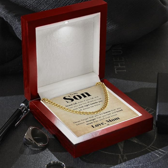 FG Family Gift Mall To My Son From Mom, Son Gifts From Mom and Dad, Mother and Son Necklace, Birthday Gift For My Son Graduation Christmas Cuban Link Chain Necklace Present