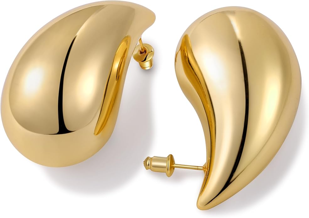 Gacimy Teardrop Earrings Dupes for Women 14K Gold Plated, Chunky Drop Earrings for Women with 925 Sterling Silver Post