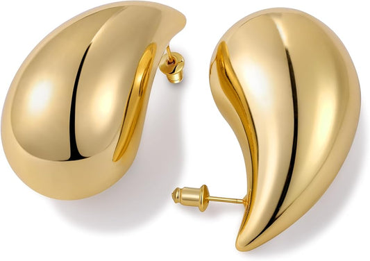 Gacimy Teardrop Earrings Dupes for Women 14K Gold Plated, Chunky Drop Earrings for Women with 925 Sterling Silver Post