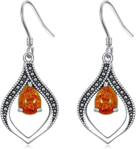 Vintage Genuine Gemstone Earrings for Women Dangling 925 Sterling Silver Western Native American Style Jewelry for Wife Mother