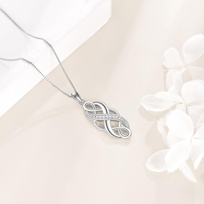 YFN Irish Celtic Knot Created Opal Pendant Necklace Sterling Silver Black Necklaces for Women Men 18"