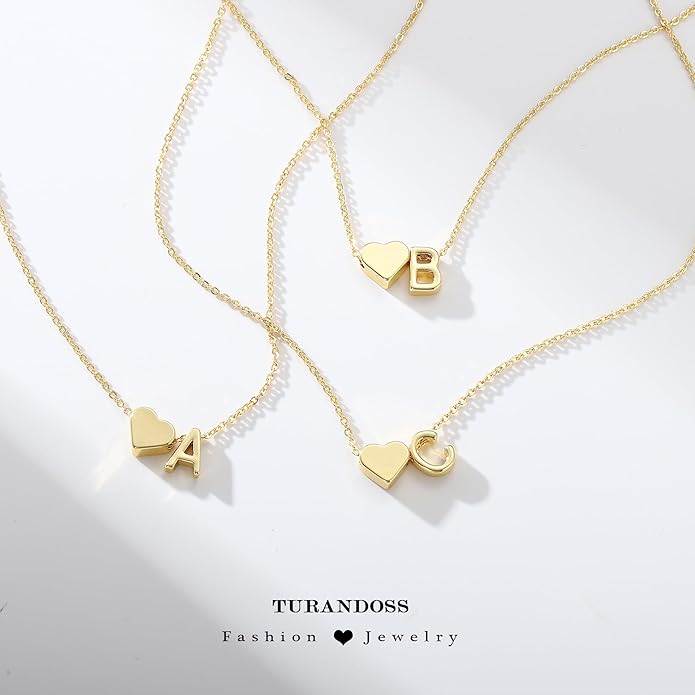 Turandoss Heart Initial Necklaces for Women - Dainty 18K Gold Plated Tiny Heart Initial A-Z Letter Pendant Necklace Birthday Gifts for Teen Girls Jewelry