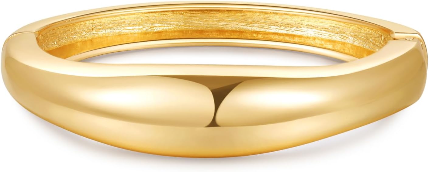 Bangle Bracelets for Women | 14K Gold Plated Trendy Wide Bracelets | Hinged Arm Cuff Bangles Chunky Bracelet for Women