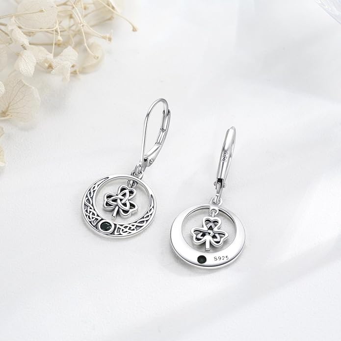 JUSTKIDSTOY St Patricks Day Earrings Gifts 925 Sterling Silver Four Leaf Clover Shamrock Earrings Irish Jewelry for Women Girls
