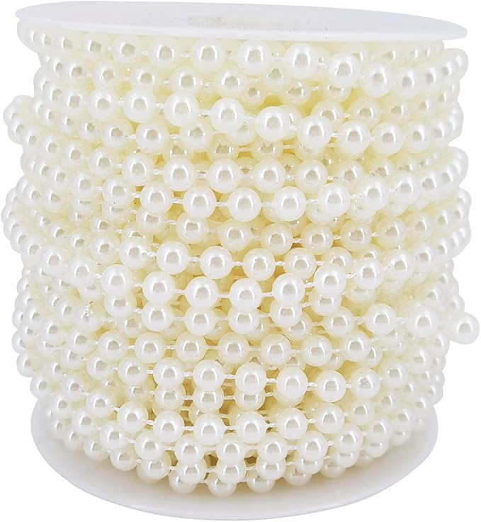 INSPIRELLE 6MM Ivory Faux Pearl Beads 18M Garland Pearl Bead Roll Strand for Wedding Party Decoration