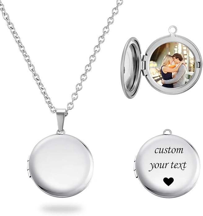 PHOCKSIN Personalized Locket Necklace for Women Photo Necklace with Customized Picture Birth Flower Birthstone New Years Gifts for Women