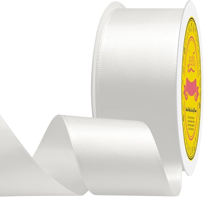 LEEQE Double Face Off White Satin Ribbon 1-1/2 inch X 25 Yards Polyester Off White Ribbon for Gift Wrapping Very Suitable for Weddings Party Hair Bow Invitation Decorations and More