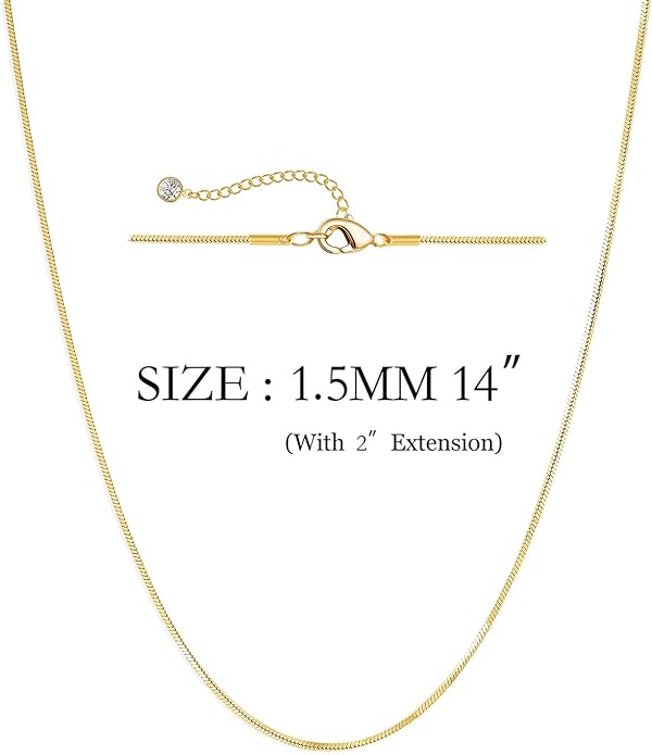 DEARMAY 14K Gold Plated Necklaces for Women, Dainty Gold Herringbone Choker Necklace Thin Layered Snake Chain Jewelry for Gifts