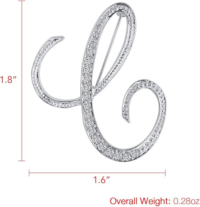 LiaSun A-Z 26 Letters Pins Brooches Silver Plated Metal Broaches Pins-Clear Crystal Initial Breastpin