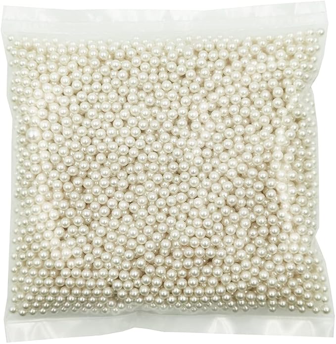 INSPIRELLE 3800pcs 5mm Ivory Polished ABS Undrilled Art Faux Pearls for Vase Fillers, No Hole Imitation Round Pearl Beads for Home Decoration