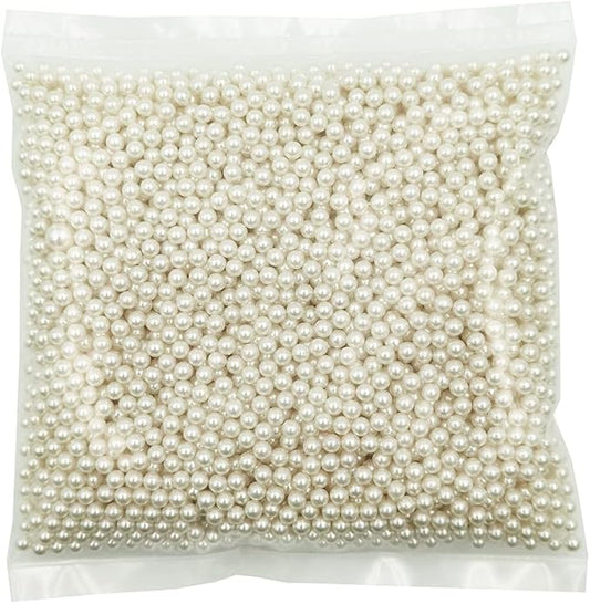 INSPIRELLE 3800pcs 5mm Ivory Polished ABS Undrilled Art Faux Pearls for Vase Fillers, No Hole Imitation Round Pearl Beads for Home Decoration
