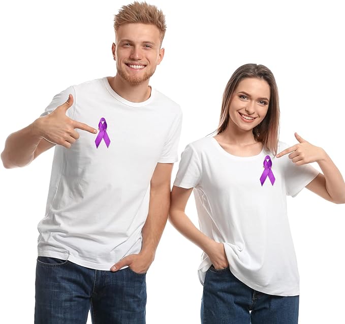 Yunlly 150 Pcs Purple Ribbon Lapel Pins Bulk Domestic Violence Awareness Alzheimer Lupus Cancer Awareness Brooch