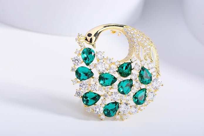 14K Gold Phoenix Tail Feather Brooch, Sparkling Moissanite Enamel Brooch - Beautiful Brooch Jewelry Gift