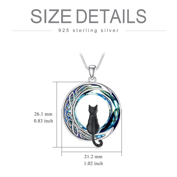 TOUPOP Christmas Cat Gifts for Cats Lovers One Two Three Four Cats Necklace Sterling Silver Cats on the Moon Pendant Necklace with Blue Circle Crystal Birthday Christmas Celtic Jewelry Gifts for Women