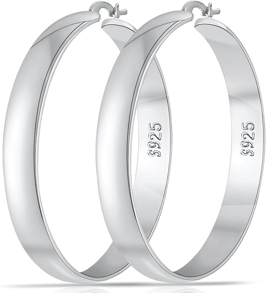 8mm Thick 925 Sterling Silver Hoops Earrings for Women 14K Real Gold Large Hoop Earrings Hypoallergenic and Lightweight Big Hoop Earrings for Women 20/30/40/50/60/70MM