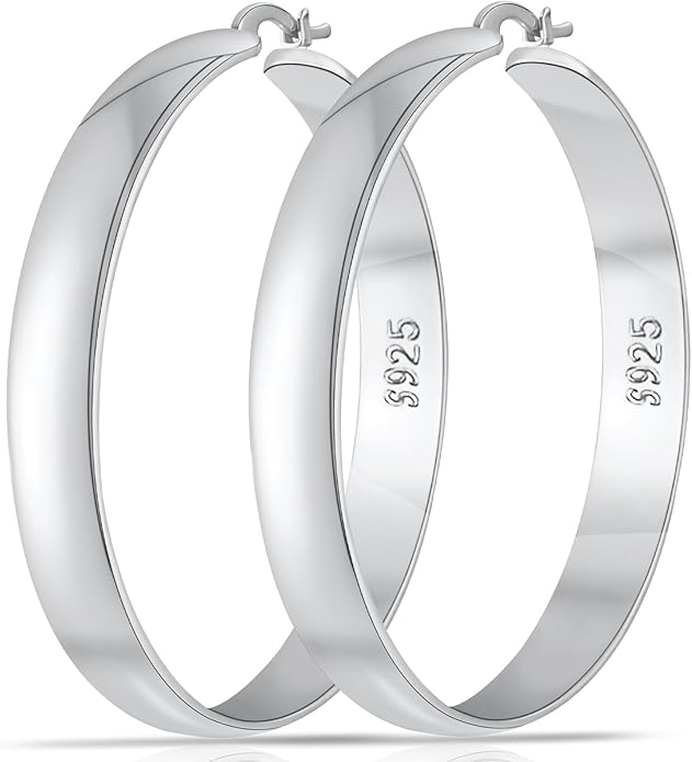 8mm Thick 925 Sterling Silver Hoops Earrings for Women 14K Real Gold Large Hoop Earrings Hypoallergenic and Lightweight Big Hoop Earrings for Women 20/30/40/50/60/70MM
