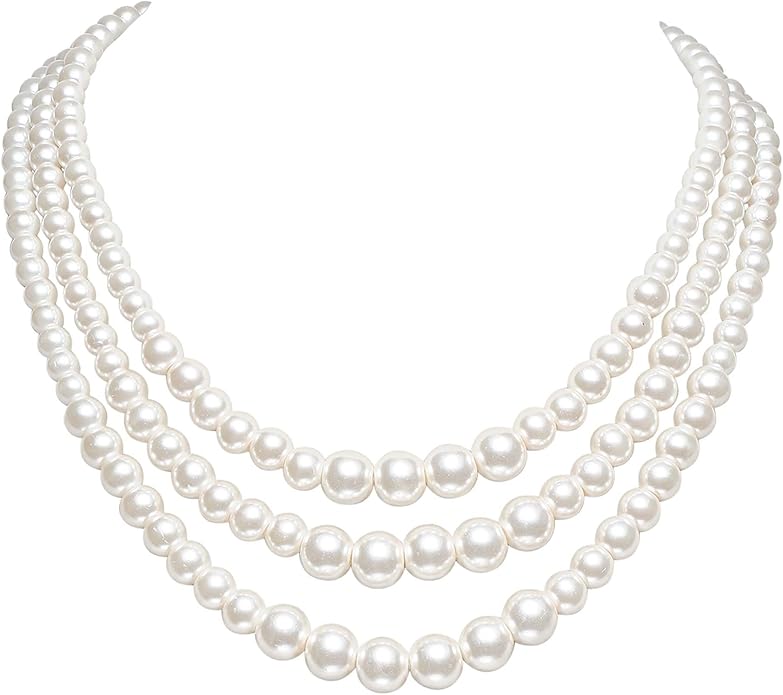 BABEYOND Round Imitation Pearl Necklace Vintage Multi Strands Necklace 20s Flapper Necklace for Party