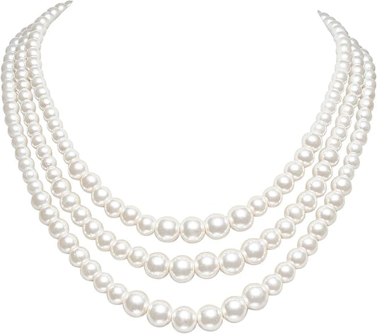 BABEYOND Round Imitation Pearl Necklace Vintage Multi Strands Necklace 20s Flapper Necklace for Party