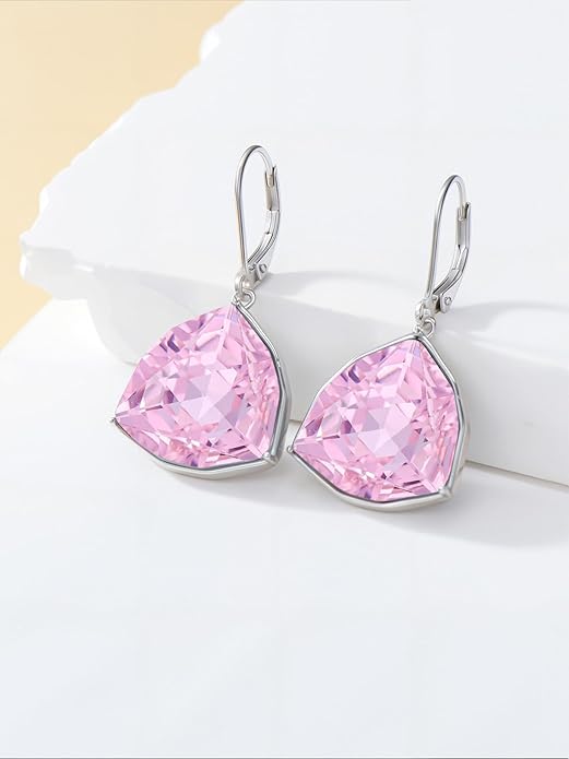 TOUPOP Leverback Earrings for Women Sterling Silver Simple Geometric Birthstone Dangle Drop Earrings Jewelry Christmas Valentine Mothers Day Birthday Gifts for Women Her Wife