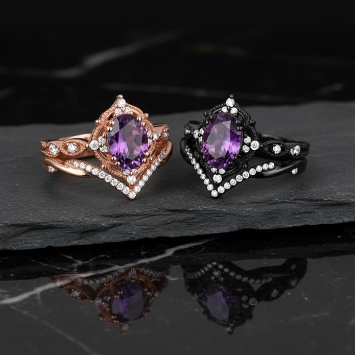 Oval Cut Vintage Gemstone Engagement Rings set for Women S925 Sterling Silver/10K/14K/18K Gold Birthstone Promise Anniversary Bridal Set Ring for her