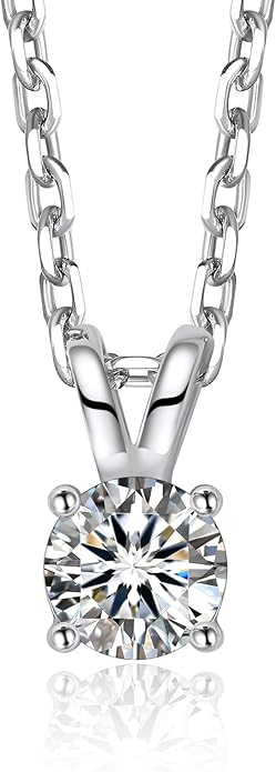 MomentWish Moissanite Solitaire Pendant Necklaces for Women Sterling Silver 0.3/0.5/1/2-Carat D Color VVS1 Clarity Mossanite Jewelry for Women