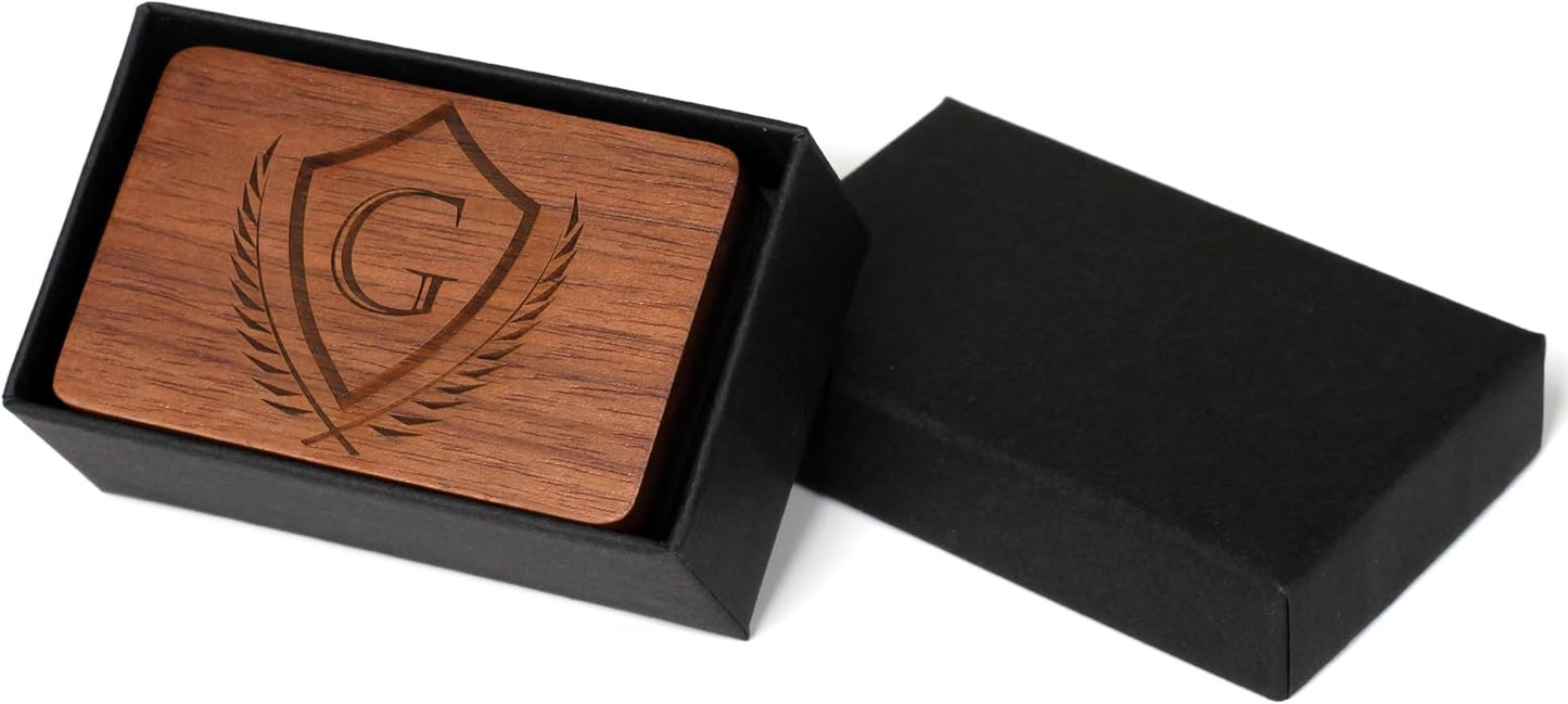 Mens Initial Cufflinks and Tie Clip A-Z Alphabet Letter Black Stainless Cuff Links Tie Bar with Engraved Walnut Wood Box Groom Groomsman Wedding Set