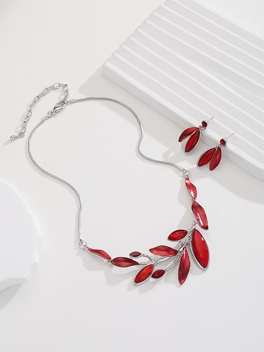 Vintage Chunky Statement Jewelry Set Retro Leaf Floral Geometric Bohemian Boho Bib Necklace Earring Set Fashion Costume Jewelry for Women Girls Wedding Party Prom Unique Gift