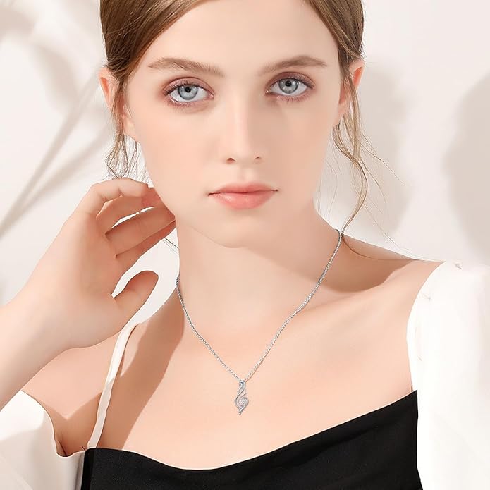 ZBA Natural Diamond Infinity Necklace for Women, 14K White Gold Plated Sterling Silver Diamond Eternal inifnity Pendant Necklaces Jewelry, Birthday Christmas Gifts for Mom Her Wife(Color F-G/Clarity I1-I2)
