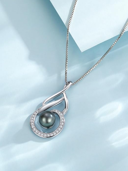 KANNSOAR Tahitian Black Pearl AAAA 18K Gold Plated Sterling Silver Trendy Pendant Necklace for Women Wife Mom Girlfriend Valentine Her Jewelry Gift for Anniversary Birthday Christmas