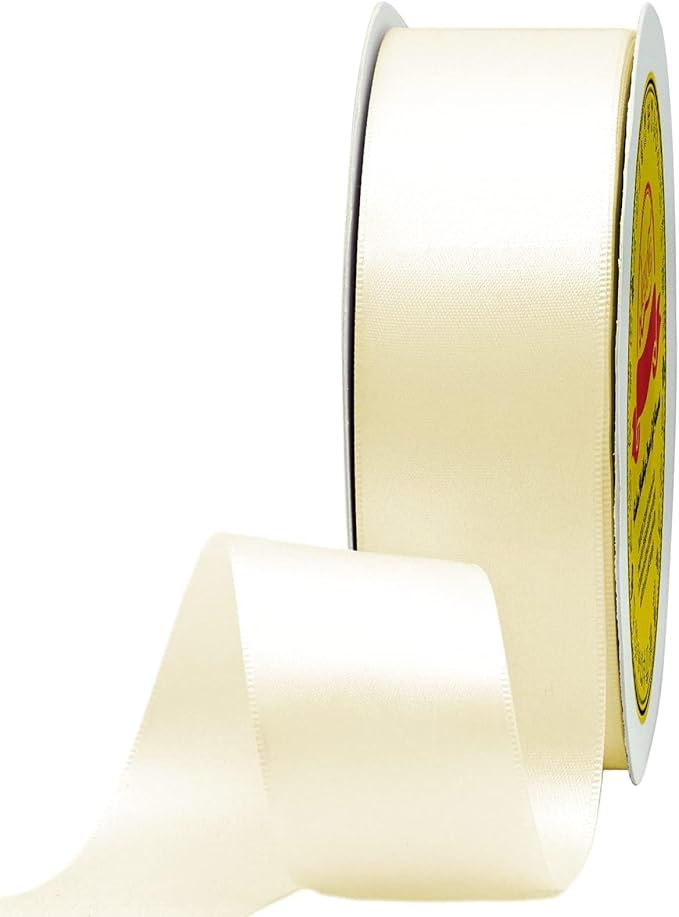 LEEQE Double Face Ivory Satin Ribbon 1-1/2 inch X 50 Yards Polyester Ivory Ribbon for Gift Wrapping Very Suitable for Weddings Party Hair Bow Invitation Decorations and More
