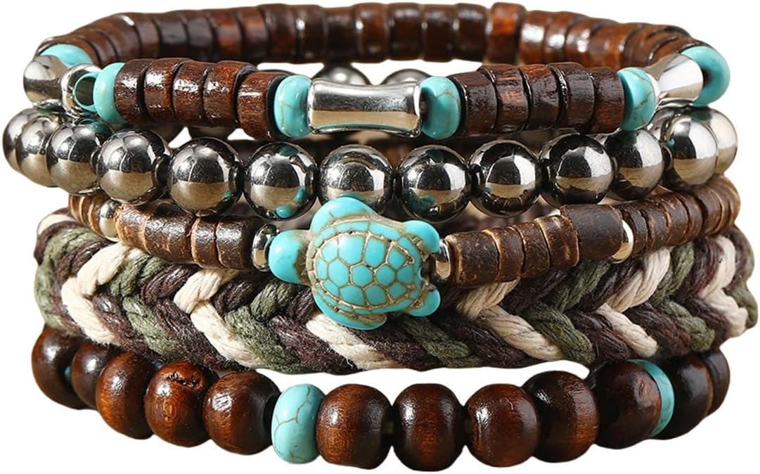 ONLYJUMP Bohemian Mix Bead Multi Layer Versatile Bracelets Set Boho Turquoise Stackable Beaded Strand Stretch Bangles Bracelets Statement Bangle Boho Jewelry Set