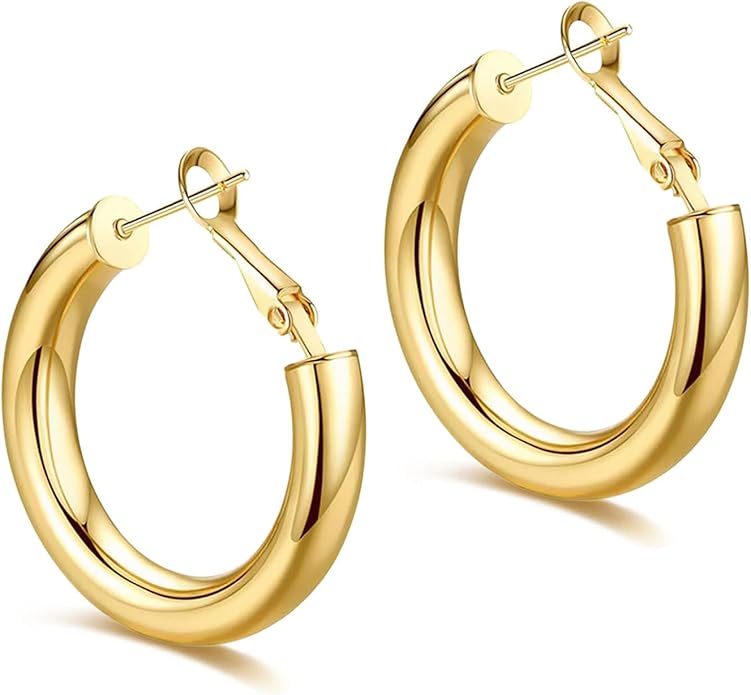 8YEARS Chunky Gold Hoop Earring for Women, 18K Gold Plated Lightweight Thick Hoops, Hypoallergenic Trendy Jewelry for Gift