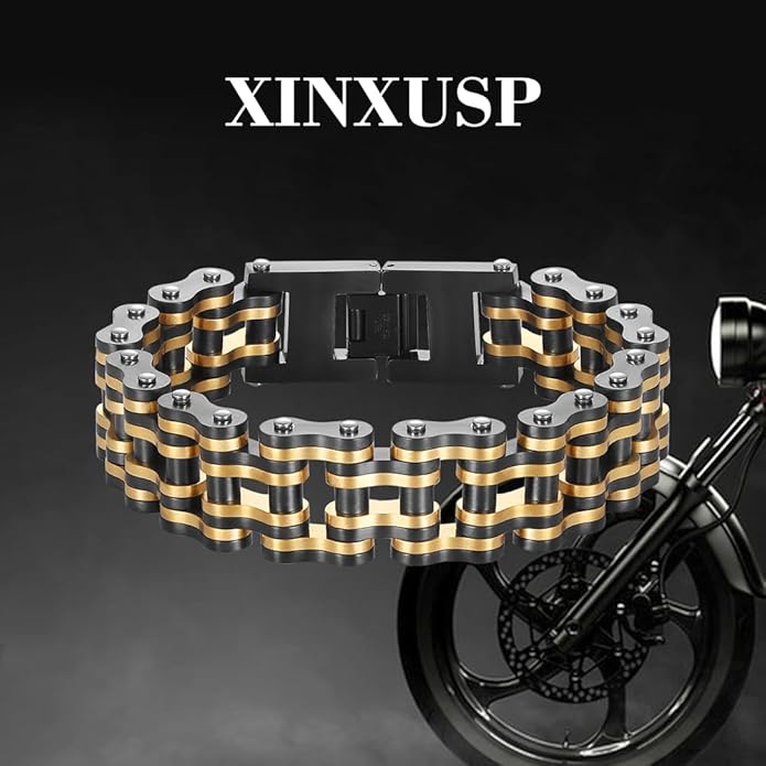 heavy-duty and sturdy men's motorcycle chain, bicycle chain, stainless steel men's bracelet, vacuum plated 14K gold electroplated black in the furnace