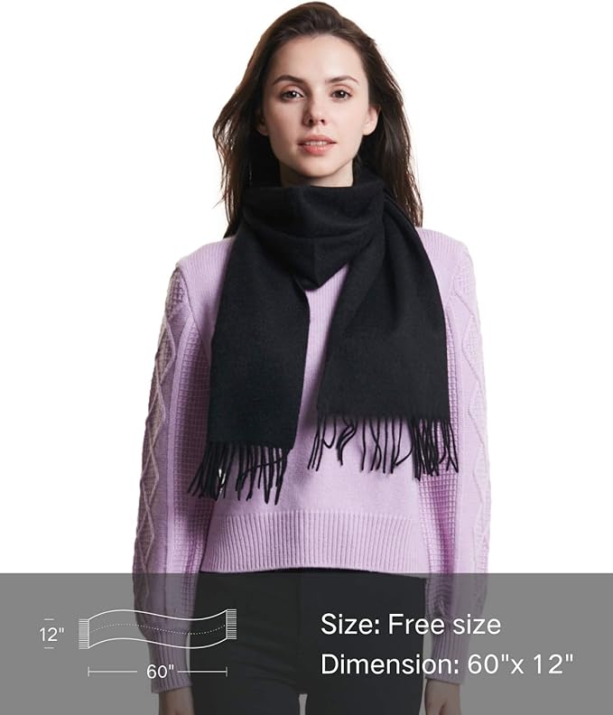 EURKEA 100% Cashmere 2025 Winter Scarf for Women Fringed Edges Warm & Soft Lightweight Solid/Plaid/Two-Tone Free Size