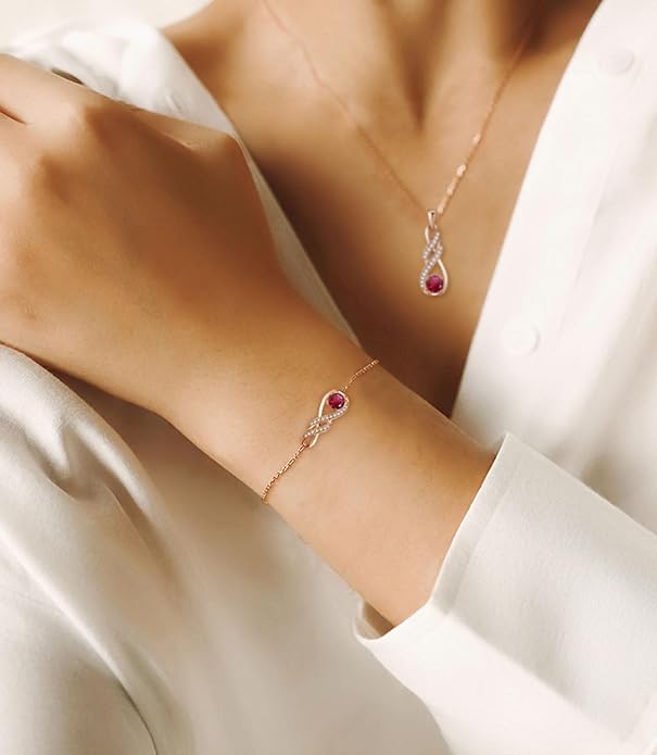 Birthstone Bracelets for Women 925 Sterling Silver Created Gemstone Bracelet Infinity Pendant Jewelry for Her, 6.7"+1.2"