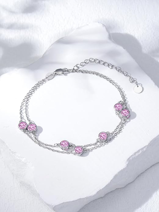 Dorunmo Birthstone Anklet Bracelets for Women 925 Sterling Silver Birthday Mother's Day Jewelry Gifts for Wife Mother Her