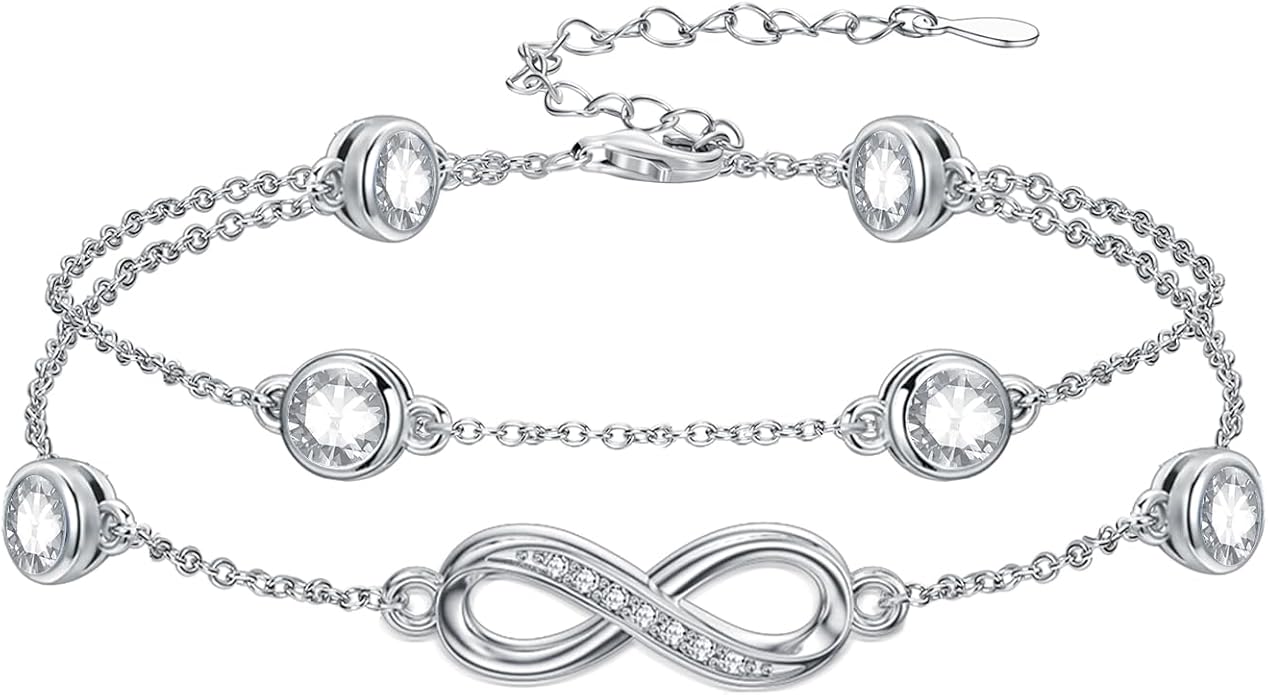 Dorunmo Anklet Bracelets for Women 925 Sterling Silver Infinity Anklets Bracelets Birthstone Jewelry Gifts for Mom Wife